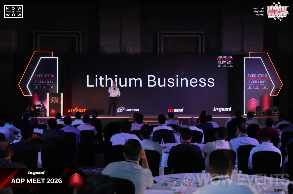 Lithium Business screen on stage at Livguard AOP Meet 2026
