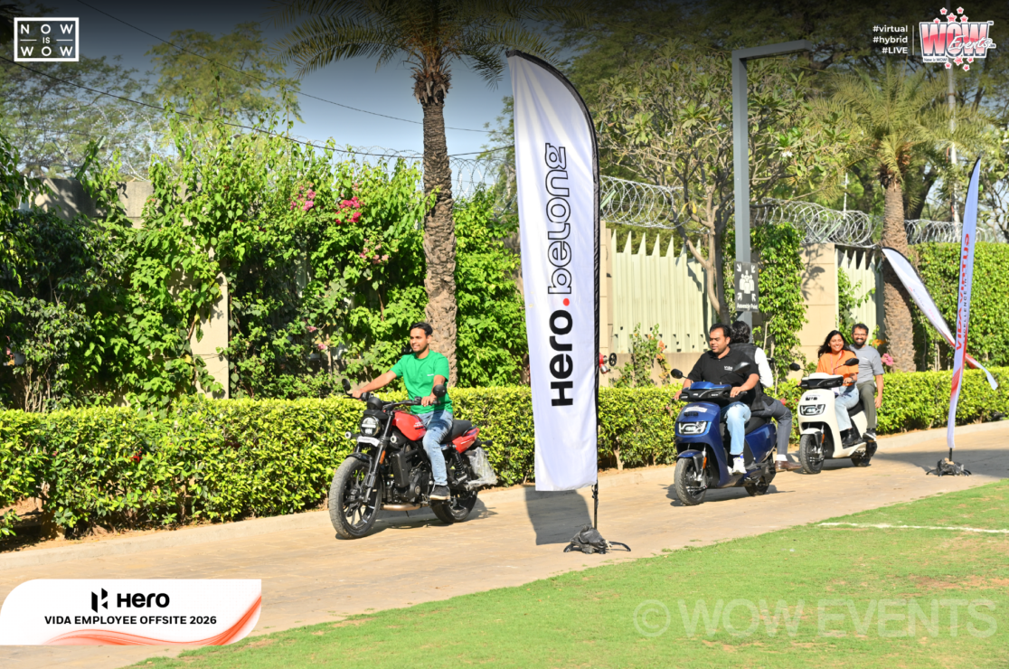 Riders on Hero electric scooters at the Vida offsite