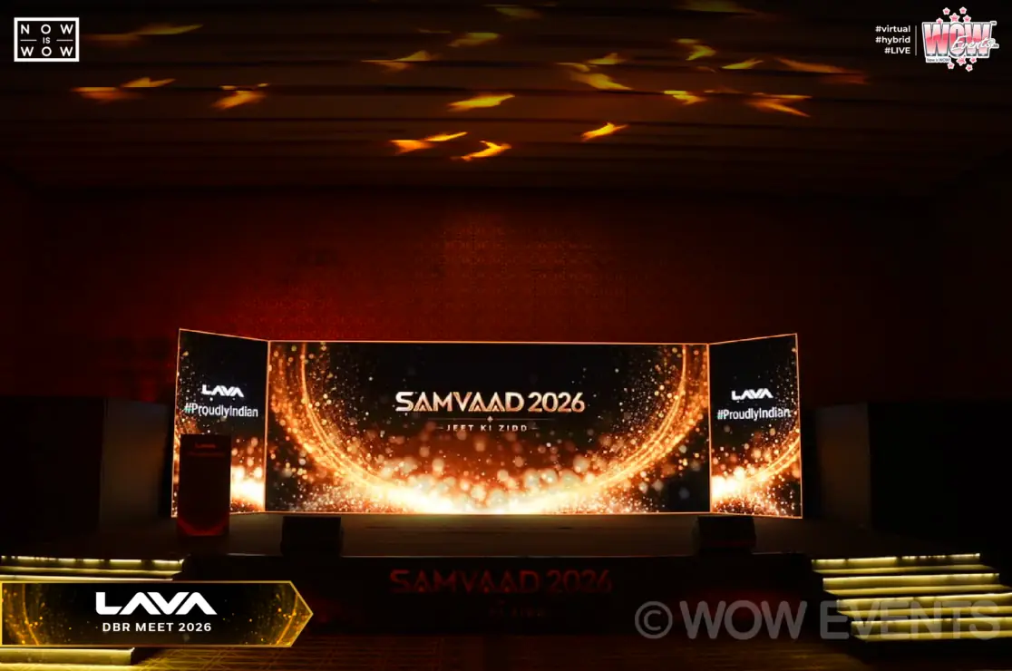 Lava Samvaad 2026 stage with golden screens