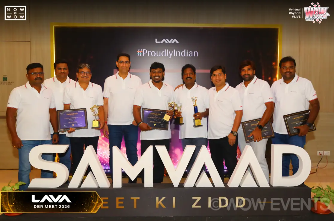 Lava award winners holding trophies at Samvaad 2026
