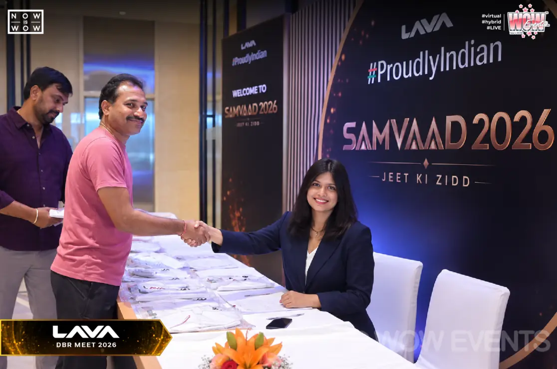 Guest greeted at the Lava Samvaad 2026 registration desk