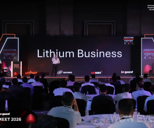 Livguard AOP meet 2026 stage with Lithium Business screen